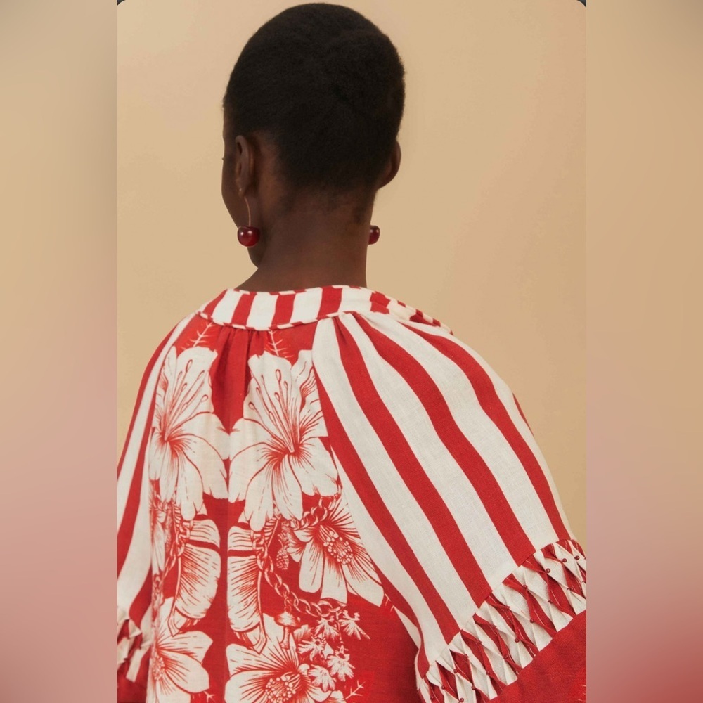 Farm Rio Red Floral Chains Stripes Midi Dress - Picture 8 of 11